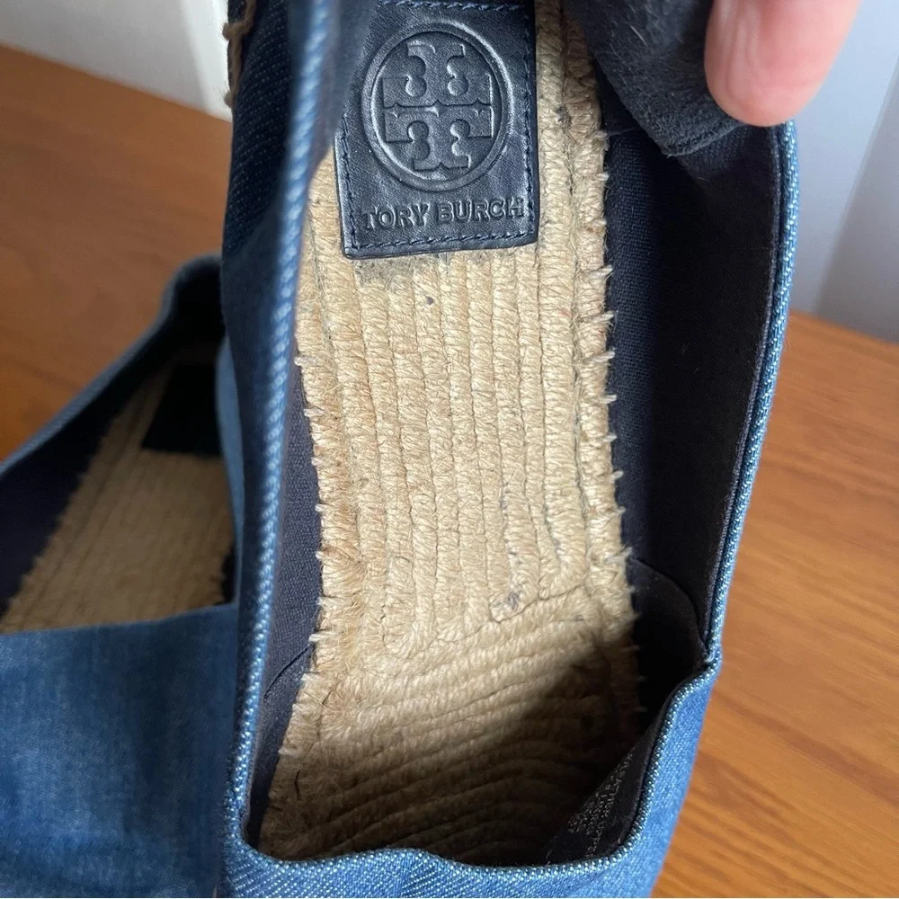 Tory Burch Color Block Espadrille Flats Denim Chambray/Navy Size 9 - Picture 9 of 16